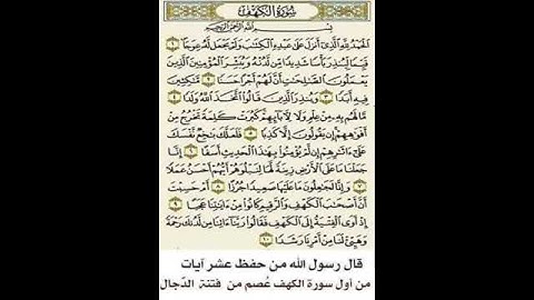 قال رسول الله ﷺ من حفظ عشر آيات مِن أول سورة الكهف عُصِمَ من الدجال