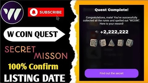 W-Coin Rune Secret Code || W-Coin Quest | W-coin Secret Task 23 July || 2.2M Free coins in W-Coin
