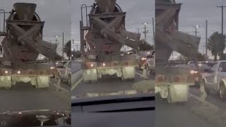 Video shows concrete mixer truck dumping massive amount of wet concrete on San Antonio road.