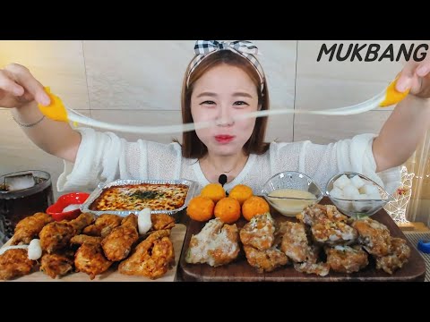 SUB) 베이크후라이드 청양크림마요치킨 치즈볼 오븐스파게티 이유치킨 먹방 Spicy pepper <strong>cream</strong> chicken MUKBANG ASMR yummy eating <strong>show</strong>