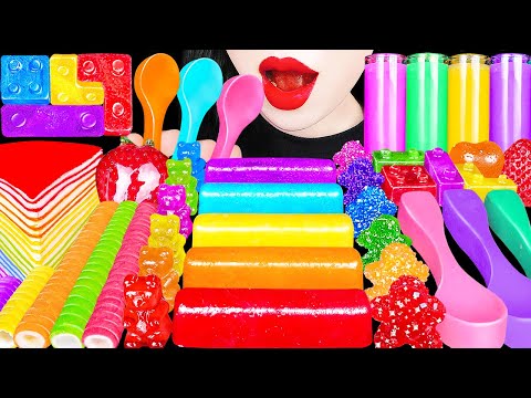 ASMR RAINBOW DESSERTS 무지개 건반 코하쿠토, 레인보우 케이크 먹는 숟가락 신기한 물 먹방 MOST POPULAR FOODS EATING SOUNDS MUKBANG