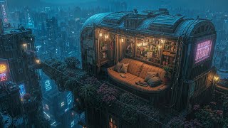 SKY BLOOM: Cyberpunk Ambience | Rooftop Pod with City View and Garden