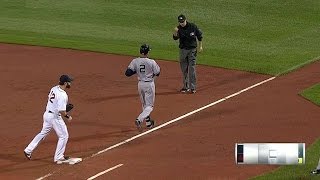 NYY@BOS: Pedroia makes diving stop, throws for out