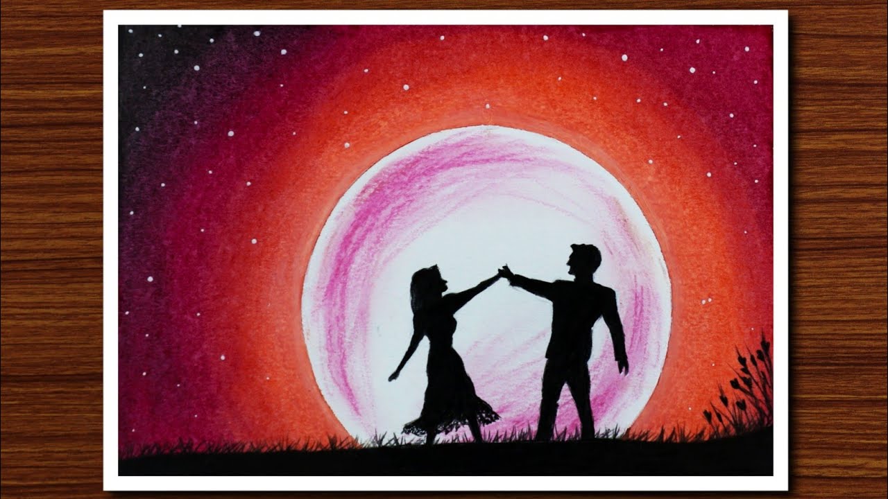 Drawing for Beginners Romantic Couple Scenery with Oil Pastels Step
