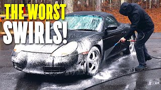 Worst Swirls EVER! Polishing Black Porsche Paint! #detailing #polishing