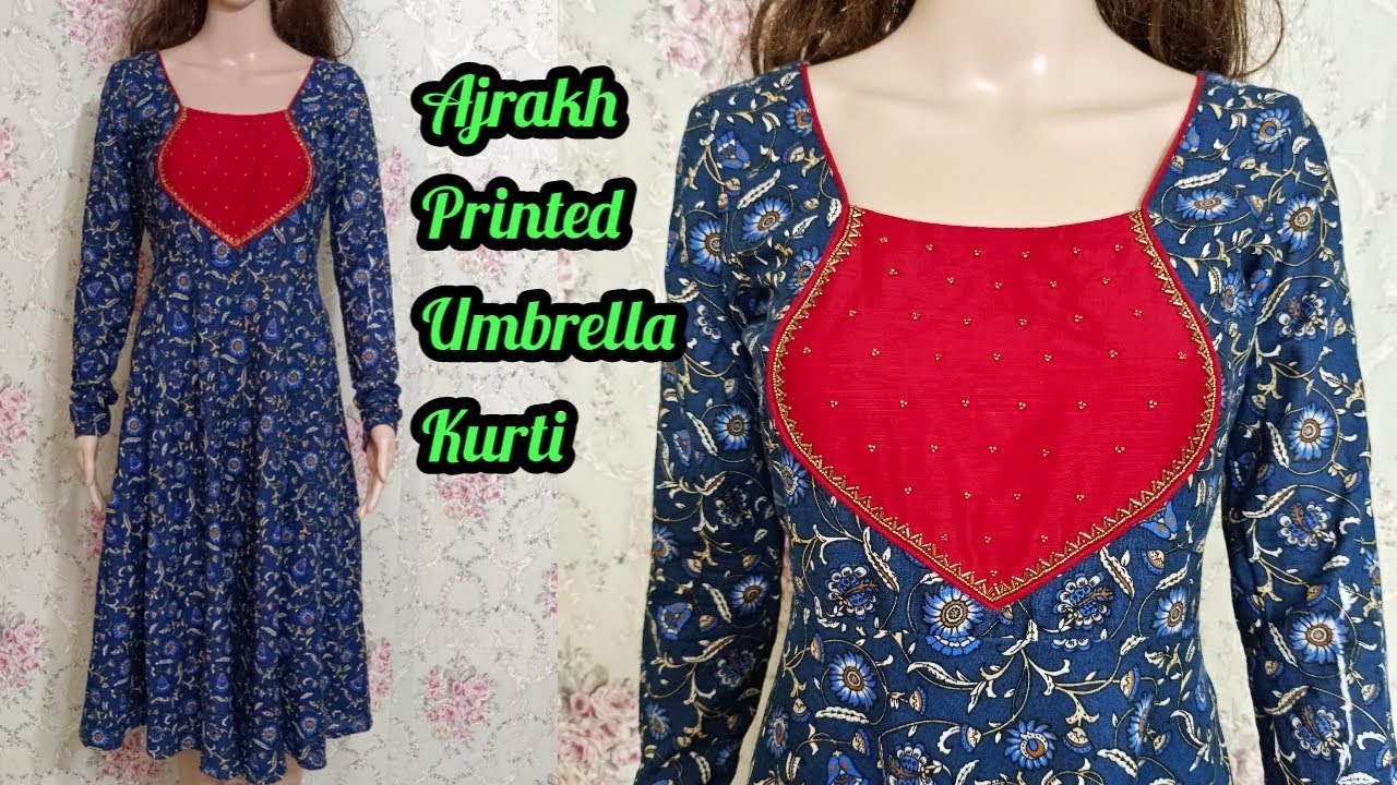 Ajrakh Printed Umbrella kurti cutting and stiching/Umbrella kurti in
