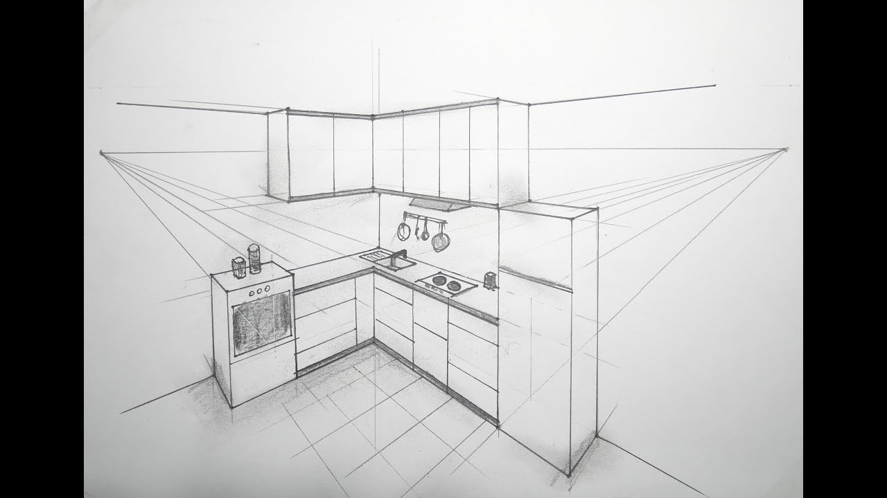 Architecture How To Draw a Simple Kitchen in 2 Point Perspective #11 ...