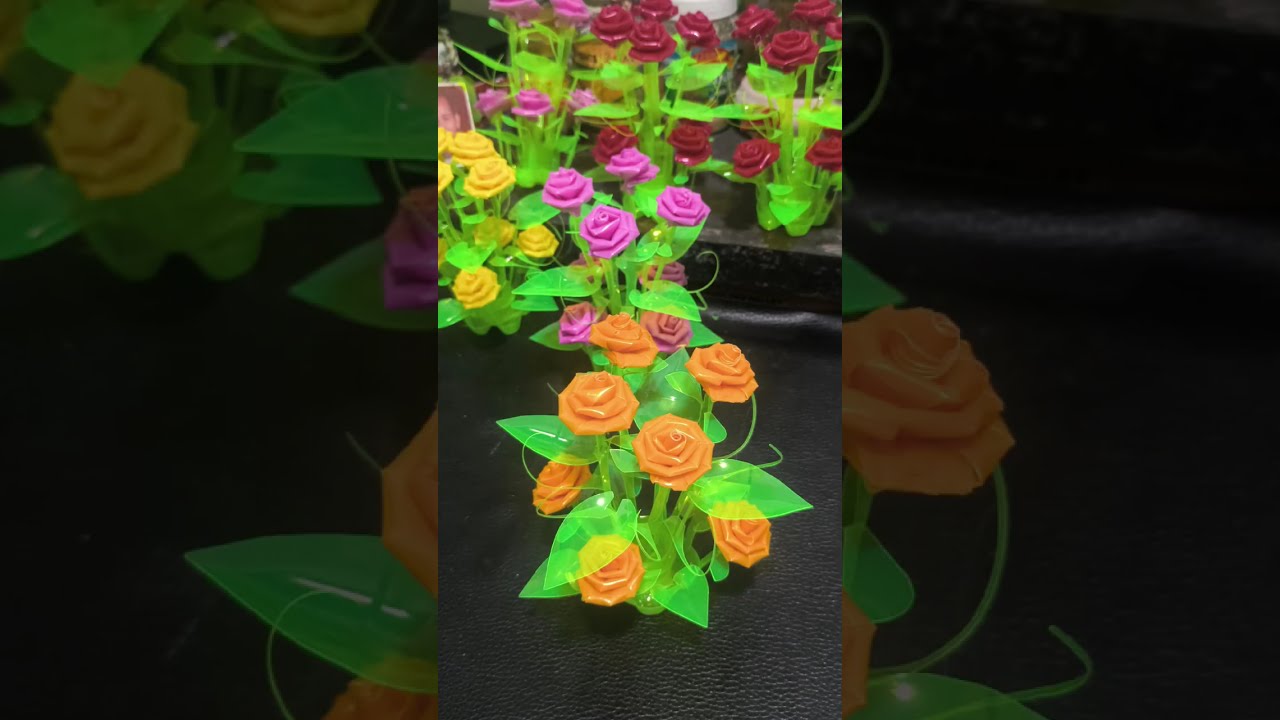 Rose flower with leaves diy plastic bottle & drinking straw best out of waste