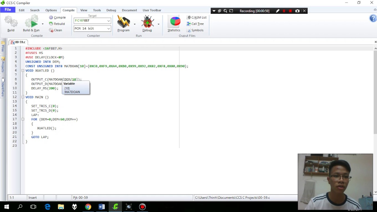 PIC 16F887 điều khiển 2 led chạy từ 00-59