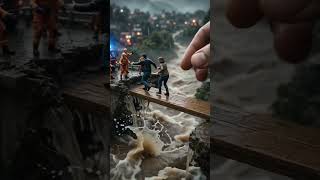 Tiny Rescue Team Saves Train from Broken Bridge 🚂🌊 | Cinematic Miniature AI Animation #shorts #viral