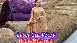 Sheesha Silk Laser Cut Work with 3D Floral Fancy Embroidery 🌹🌹