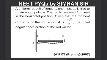 A uniform rod of length L and mass m is free to rotate about point A the rod is released from rest