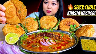 EATING KHASTA KACHORI WITH 🔥SPICY CHOLE | MUKBANG ASMR