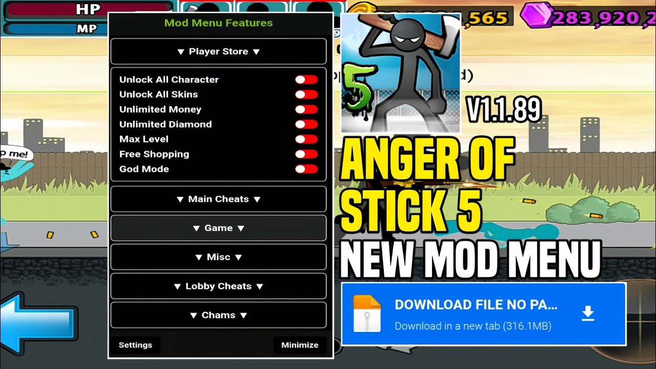 ANGER OF STICK 5 MOD APK V1.1.89 | MOD MENU MEGA AND UNLOCK ALL |