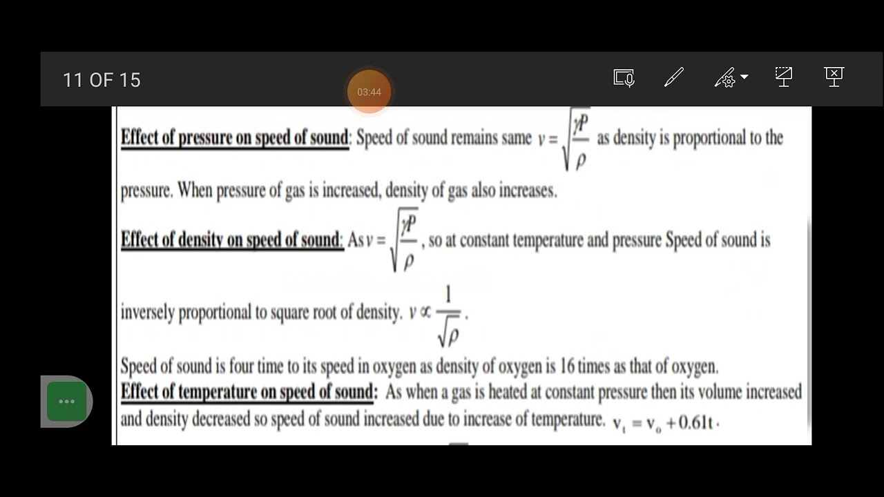 Effect of Pressure, Density and temperature on Speed of sound#1st year ...