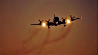 GOLDEN Exhaust P-3 Orion Landing at Bellingham KBLI / Lockheed L-188 Electra