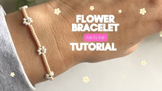 easy daisy flower bracelet tutorial, diy beaded bracelet, beginner friendly