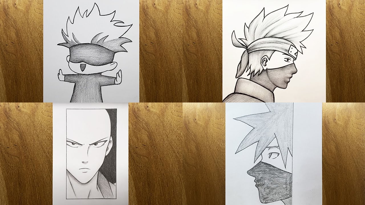4 Desenhos de anime fáceis || Como desenhar anime passo a passo ...