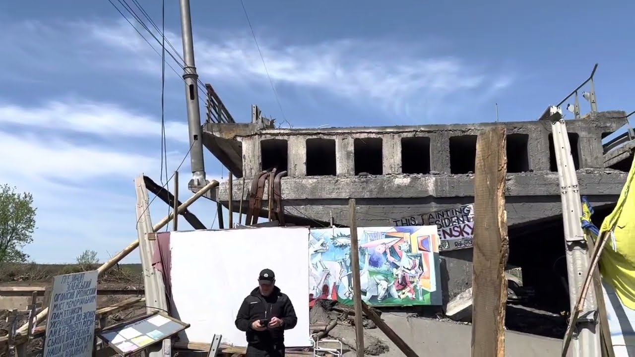 Inspecting famous Irpin bridge in Ukraine