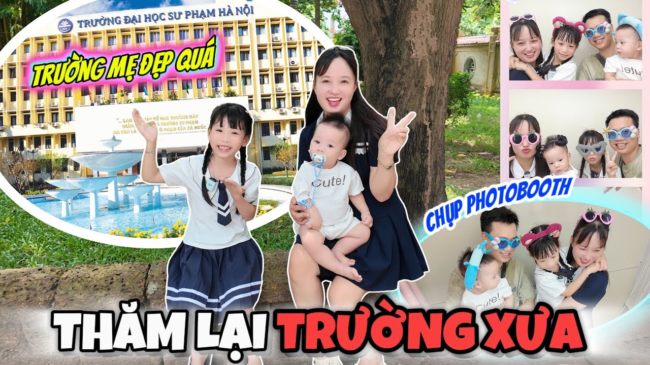 Mẹ Huế Dẫn MiMi MiLo Bố Hoàng Thăm Lại Trường Xưa - Lần Đầu Gia Đình MiMi Chụp Photobooth