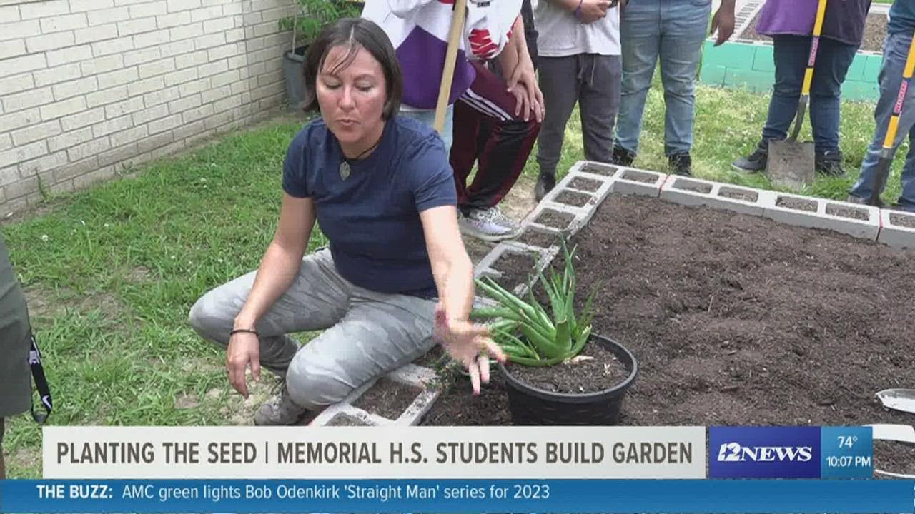 Memorial High School students in Port Arthur reveal garden during Thursday's groundbreaking