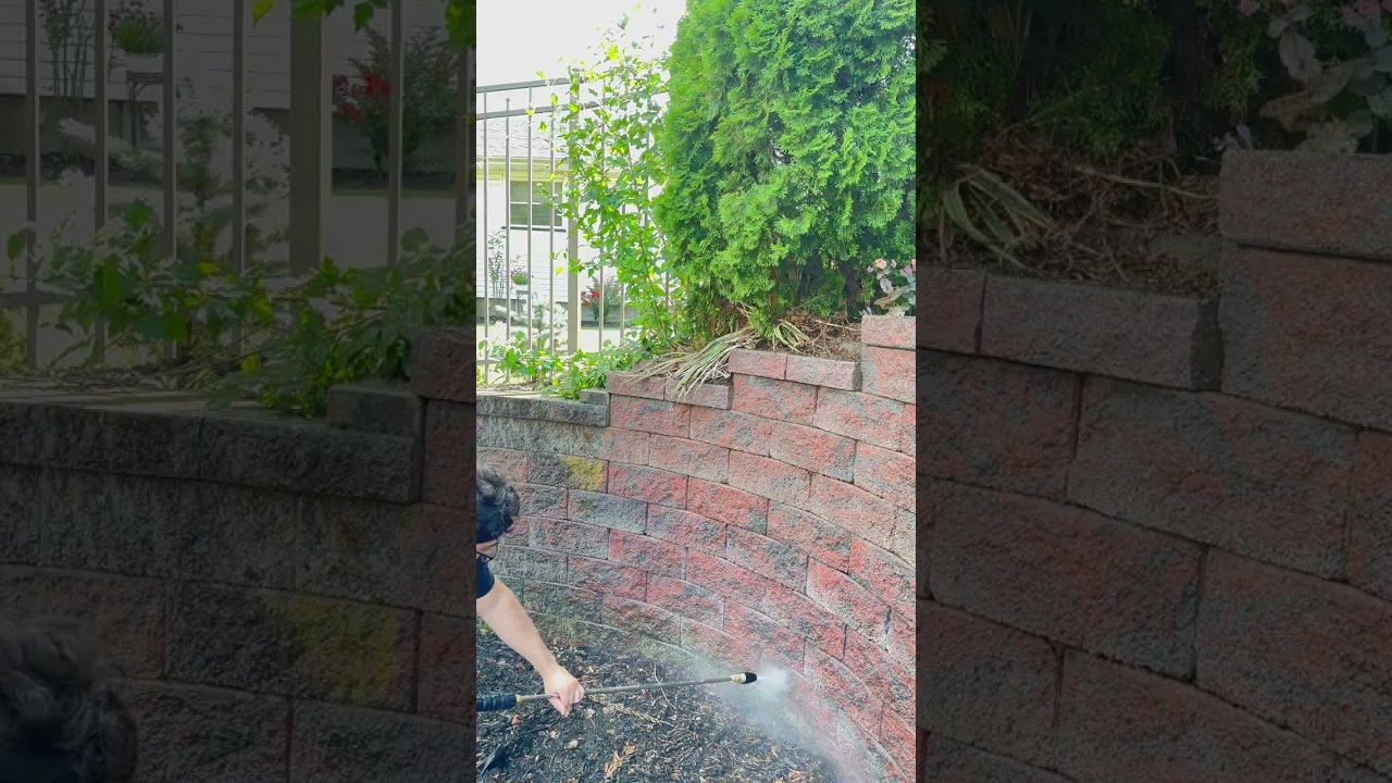 Pressure washing this DIRTY retaining wall!!!