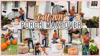 NEW FALL PORCH MAKEOVER 2021|Decorate with Me on a Budget! DIY Project \&FALL DECOR IDEAS #FIXERUPPER