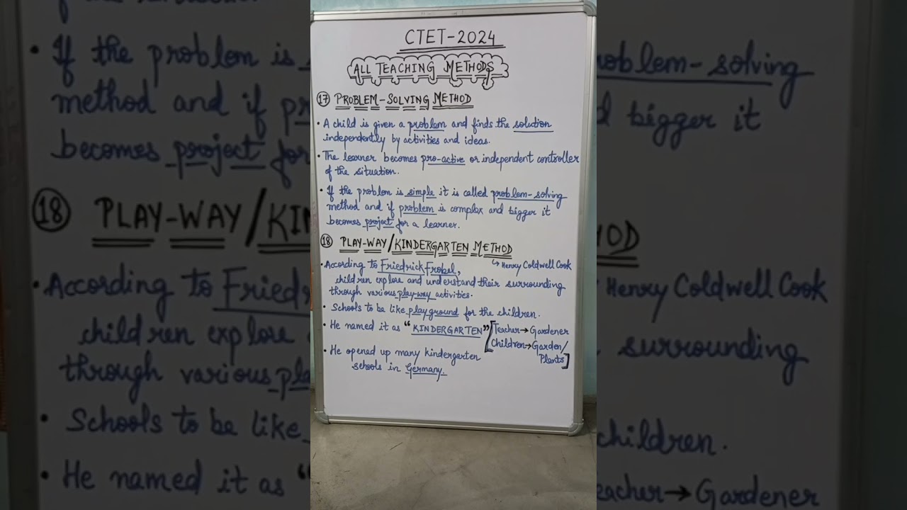 CTET 24      ALL TEACHING METHODS        PROBLEM-SOLVING METHOD AND KINDERGARTEN ((PLAY-WAY) METHOD