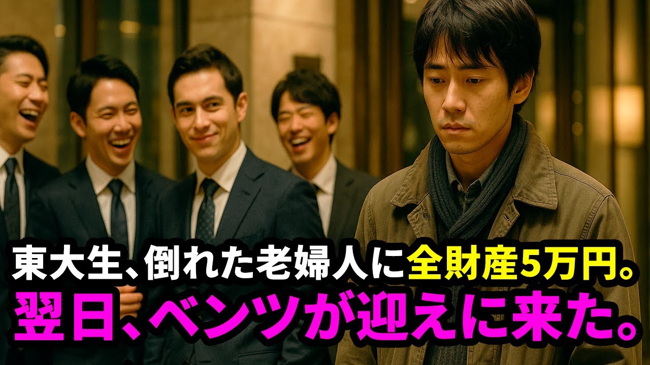 倒れていたおばあさんに全財産5万円を渡した東大生。翌日、アパート前に停まったベンツの持ち主に絶句