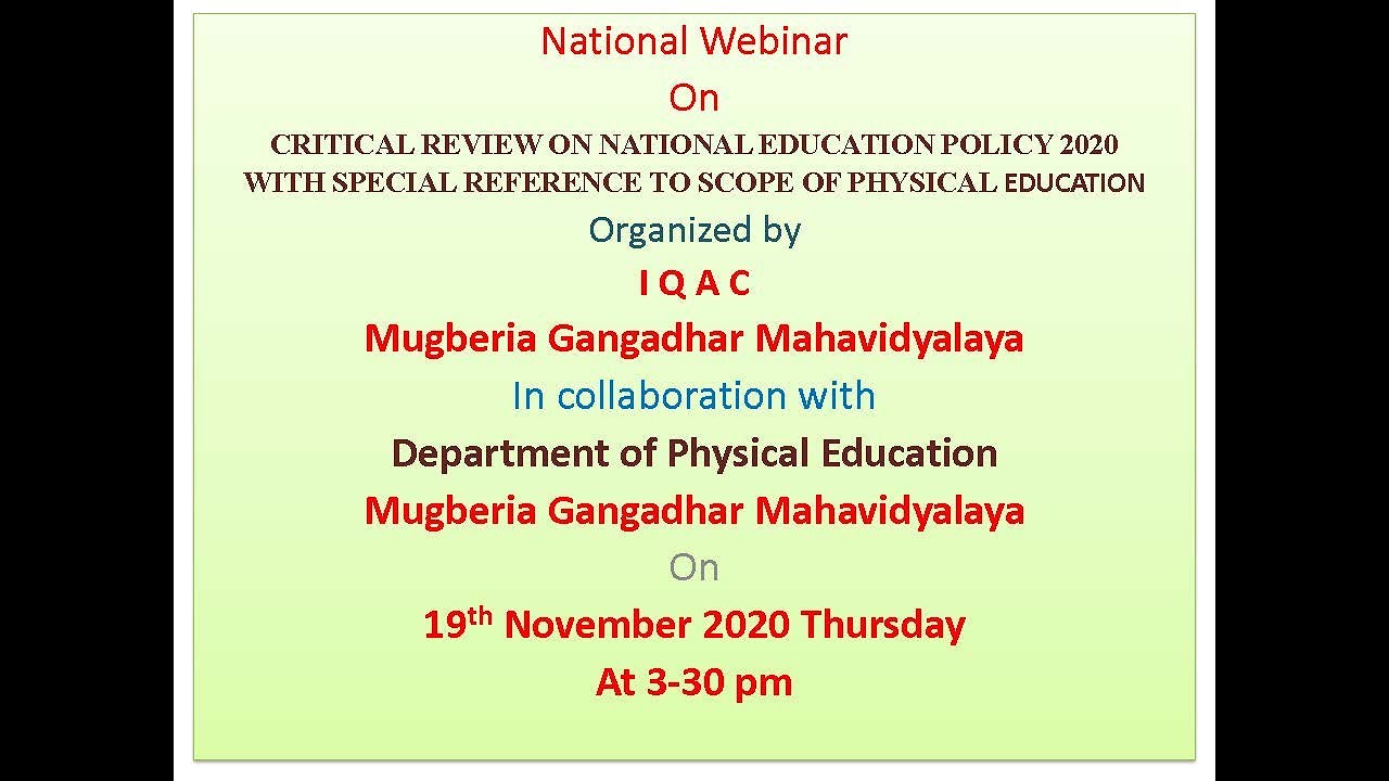 National Webinar On "CRITICAL REVIEW ON NATIONAL EDUCATION POLICY 2020 ...