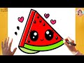 How to Draw a Cute Watermelon Easy ???????? | Kawaii Watermelon Drawing Step by Step