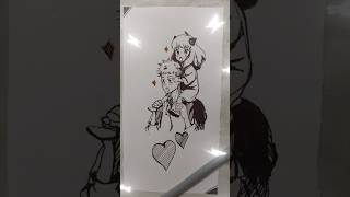 yuji and anya|| #trending #animeeart #penart #jjk #spyxfamily #shorts || subaku art