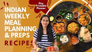 Indian Weekly Meal Planning | Full week Vegetarian Ideas, Preparations & Recipes Printable Planner