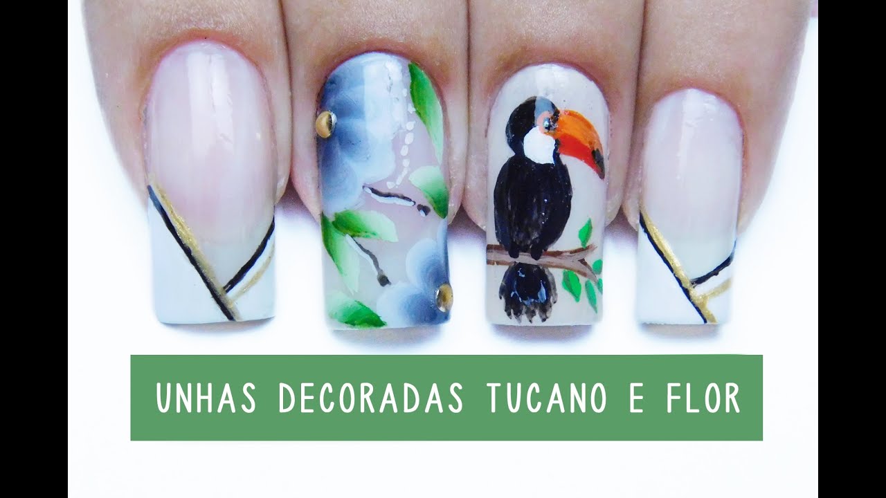 Unhas Decoradas Tucano e Flor | Aline Makelyne - YouTube