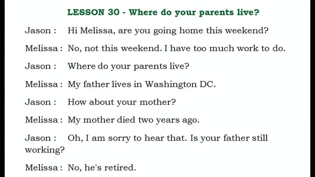 Lesson 30 Where do your parent live YouTube