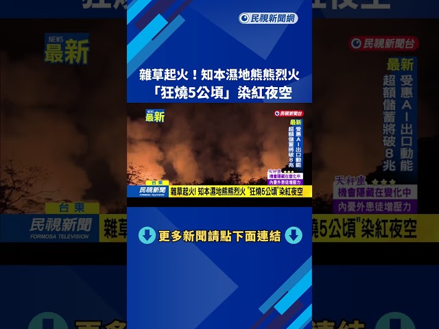 雜草起火！　知本濕地熊熊烈火　「狂燒5公頃」染紅夜空－民視新聞