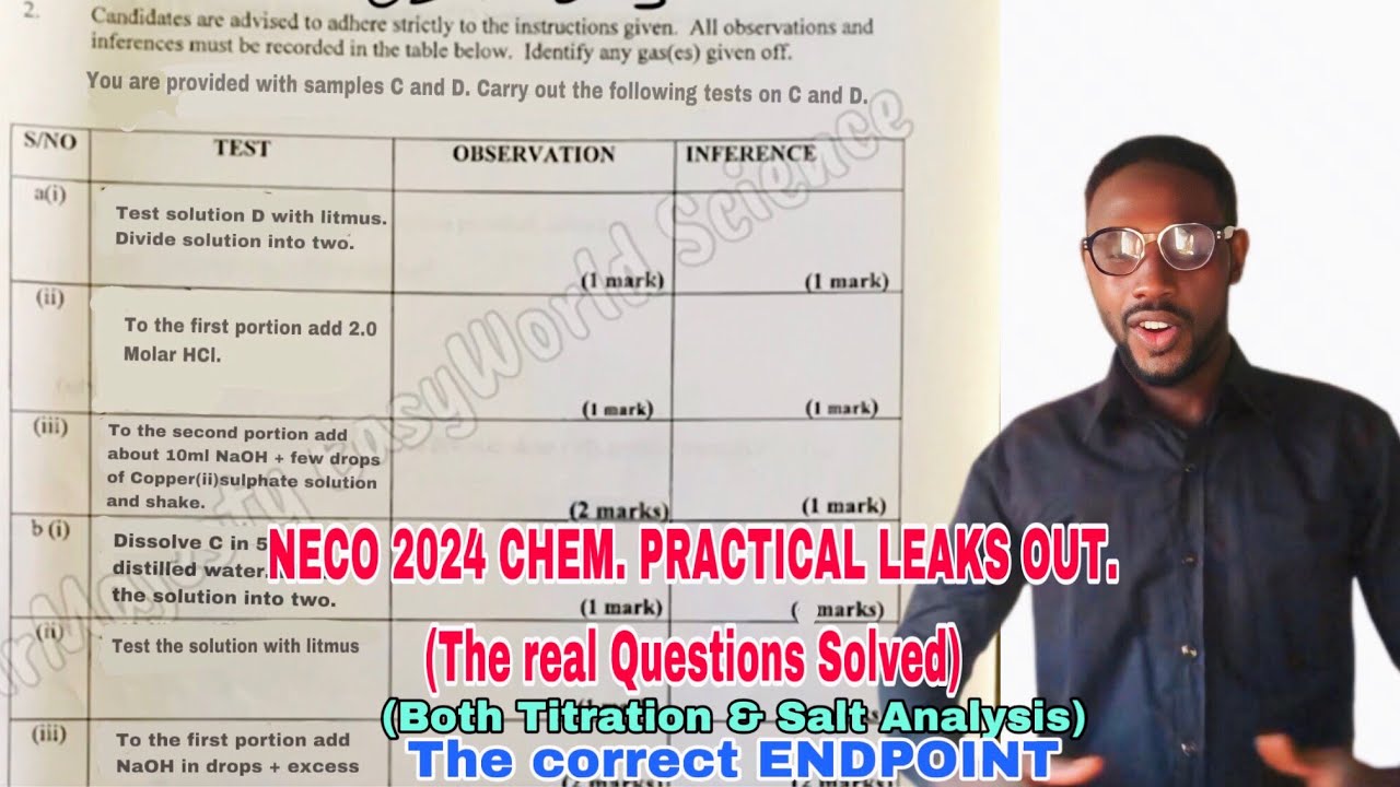 NECO 2024 CHEM. PRACTICAL QUESTIONS LEAKS OUT.The real questions solved(TITRATION & Salt analysis)
