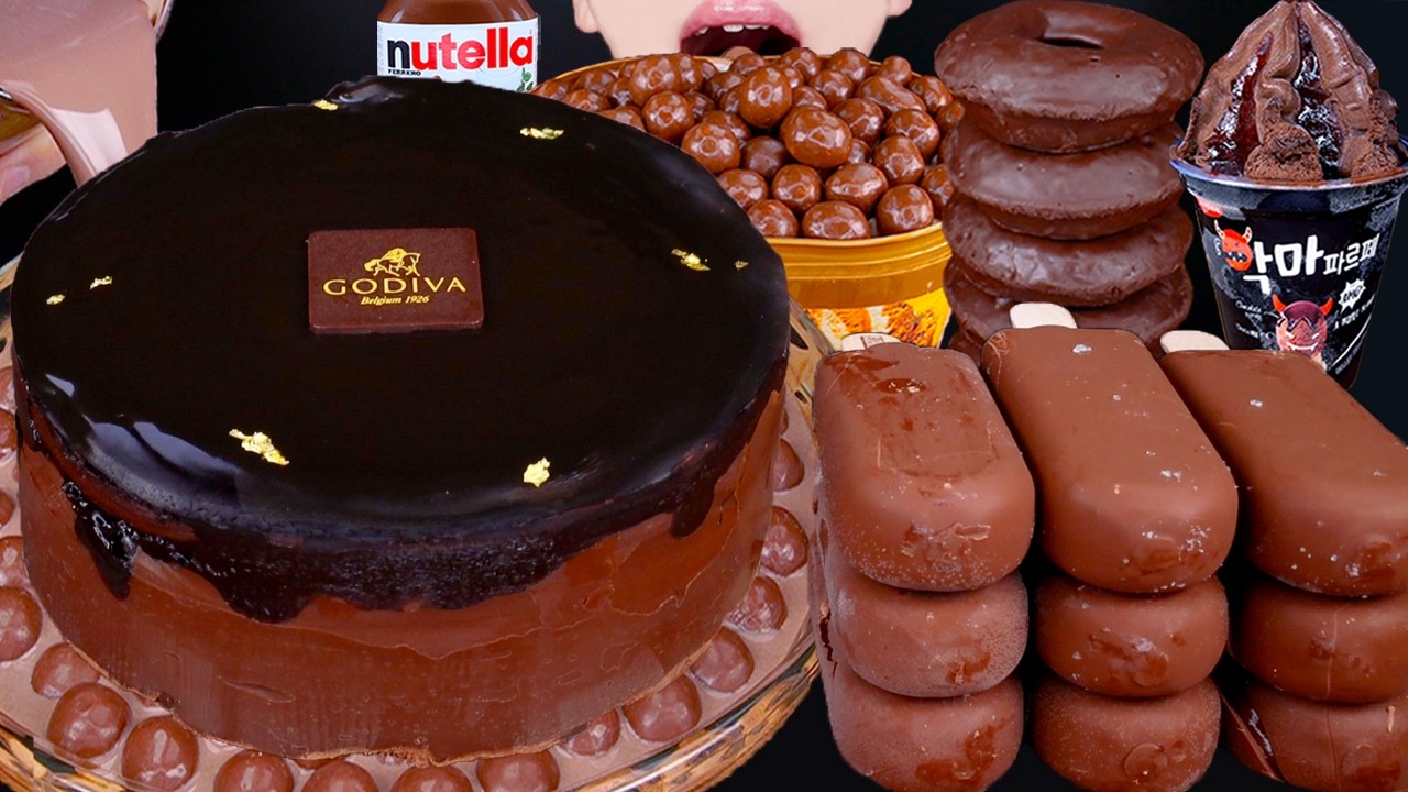 ASMR GODIVA CAKE MALTESERS CHOCOLATE ICE CREAM NUTELLA DESSERT MUKBANG 초콜릿 먹방チョコレート 咀嚼音EATING SOUNDS
