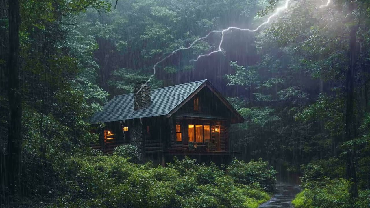 Rain Sounds for Deep Sleep | Heavy Rainfall Sounds on a Rustic Cabin Roof in a Quiet Foggy Forest