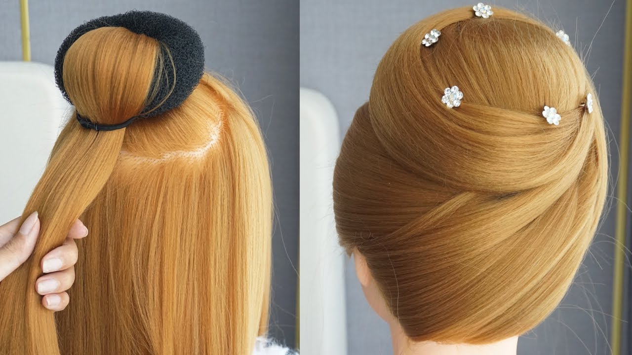 New Elegant Bun Hairstyle With Donut - Beautiful Easy Hairstyle For Wedding  - YouTube