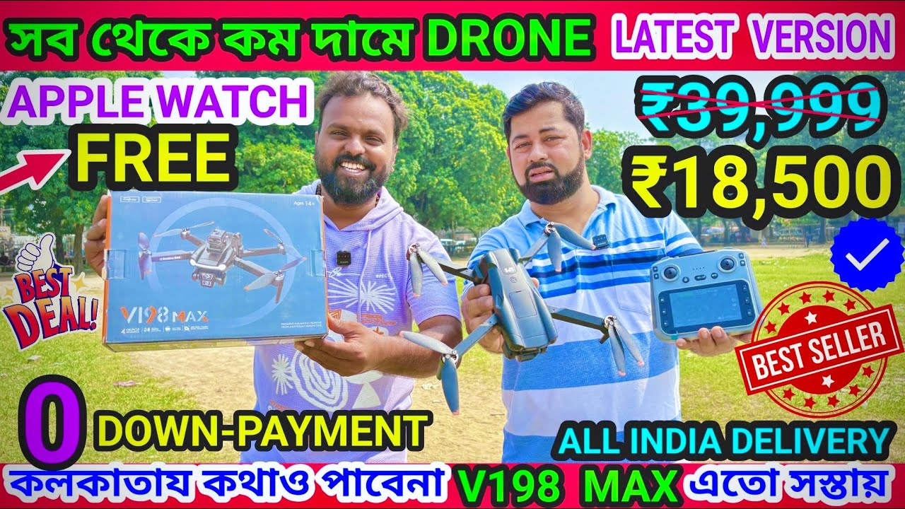 Professional 4K Camera Drone for Wedding Video Shoot | Range 5 Kilometre| Double Battery | V198 MAX