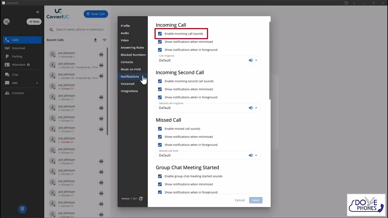 10 - Customize Notifications - ConnectUC Desktop Client Tutorial - Dove Phones VoIP