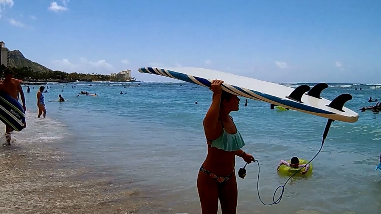 surfers security Surfer's Beach, Waikiki Beach, Waking with HD Wide Angle Camera, Honolulu, Oahu, Hawaii