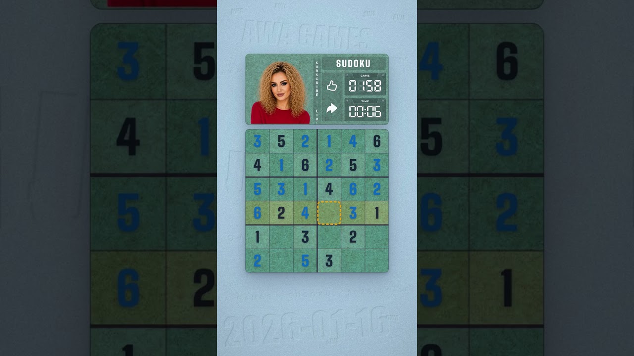 LinkedIn Mini Sudoku #158 solved board for January 16, 2026, 6x6 grid