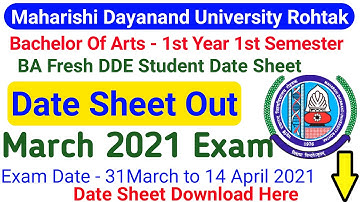 MDU BA Fresh 1st Semester Date Sheet March 2021 Exam | MDU 1st Year DDE Exam Date Sheet 2021