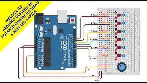 MBLOCK İLE ARDUİNO DERSLERİ #8 Potansiyometre ile sıralı 6 adet LED yakıp söndürme