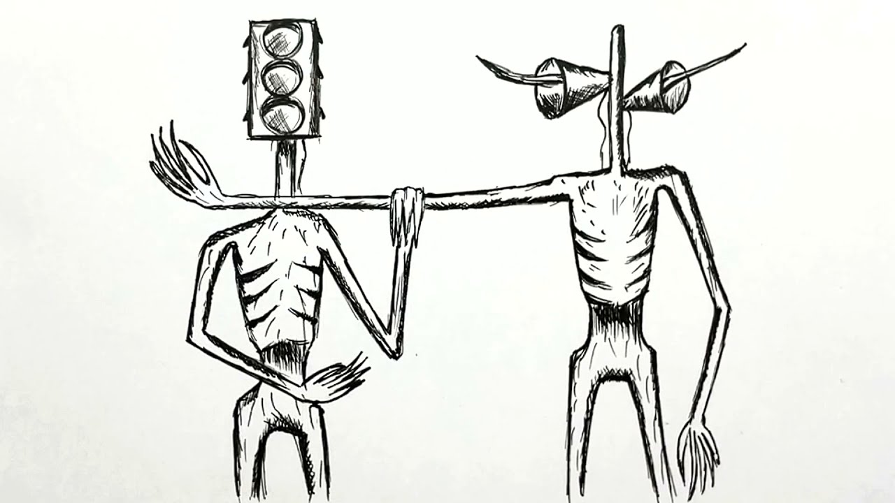 How to draw Siren Head attacking Traffic Light Head. Centaurus Art