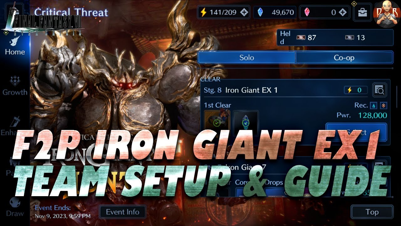 [FF7: Ever Crisis] - F2P Iron Giant EX1 guide! No PDef Down weapons/materia or Water weapons