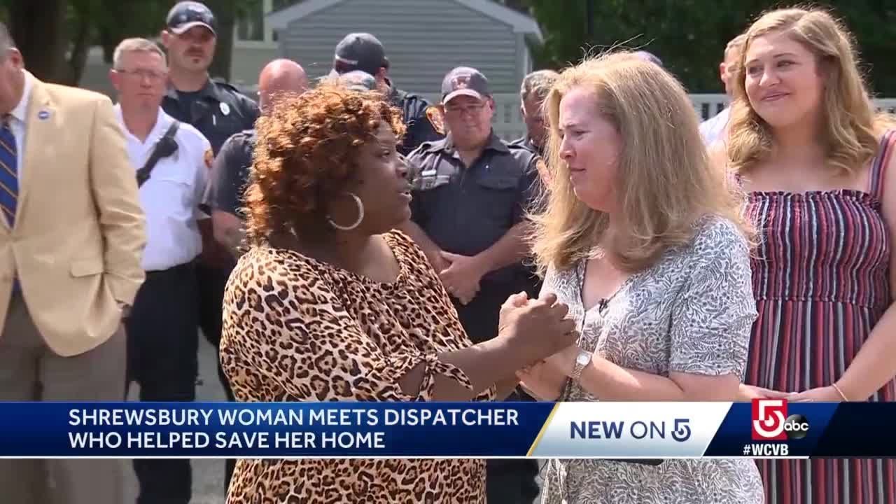 newspaper mockup Mass. woman, ADT dispatcher reunited after fire rescue