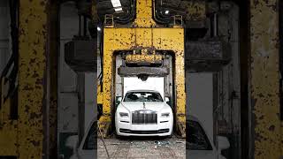 White Rolls Royce crushed by hydraulic press #crush #hydrolicpress #viral #rolsroyce #lamorghini